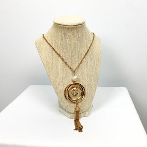 24" Long Vintage Gold Necklace with Tassle Charm